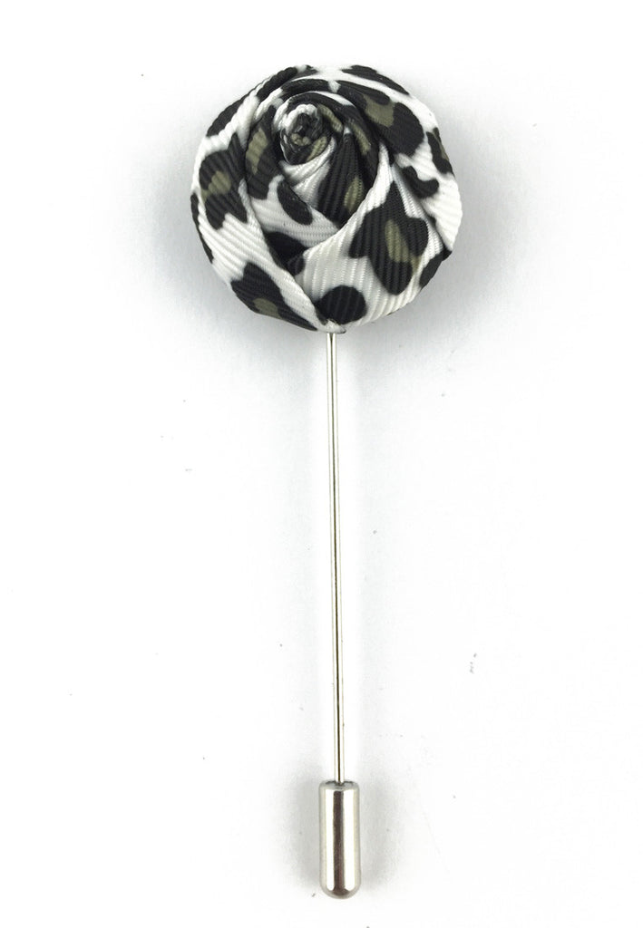 White & Black Leopard Prints Fabric Rose Groom Lapel Pin