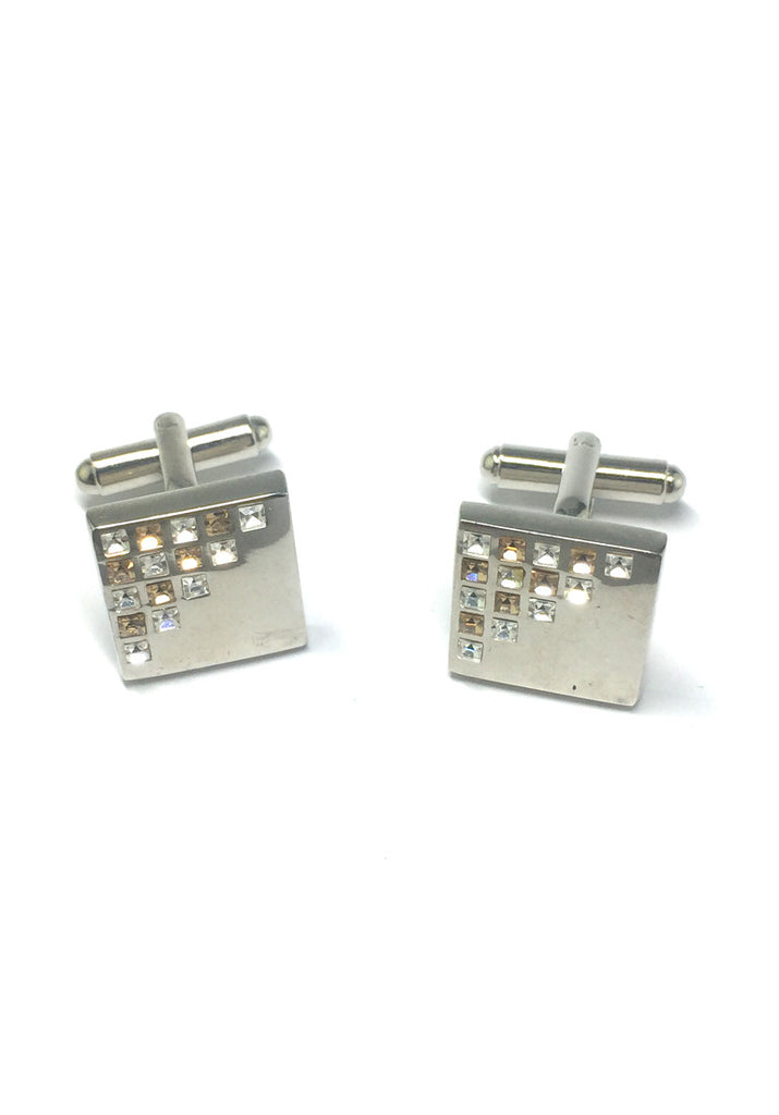 White and Yellow Crystals Patterned Square Cufflinks