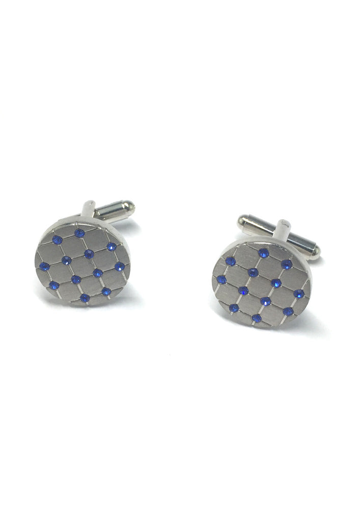 Blue Dots Silver Round Cufflinks