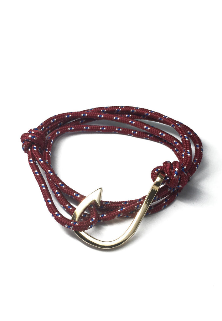 Angle Series Blue and White Spots Dark Red Polyester Strap Gold Fishing Hook Bracelet