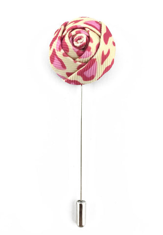 White & Pink Leopard Prints Fabric Rose Groom Lapel Pin