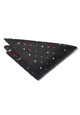 Dollop Series Red and White Spots Black Polyester Pocket Square