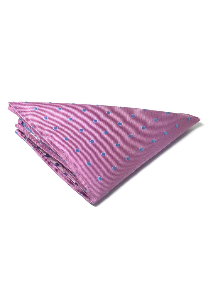 Dollop系列淡蓝色斑点粉色涤纶口袋方巾