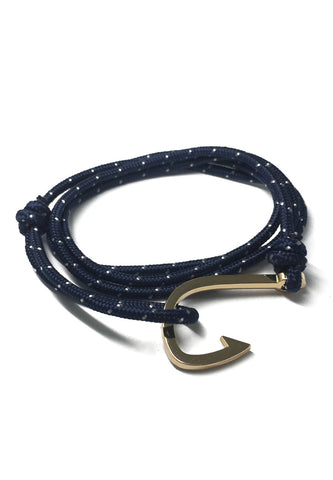 Angle Series White Spots Navy Blue Polyester Strap Gold Fishing Hook Bracelet