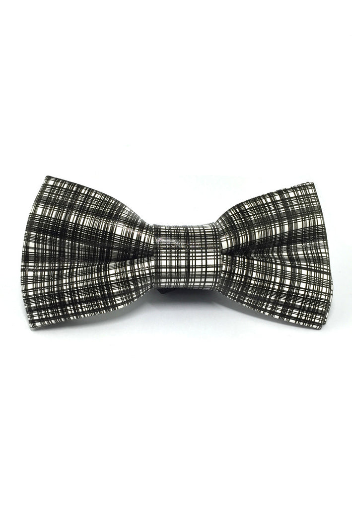 Fluky Series Black & White Lines PU Leather Bow Tie