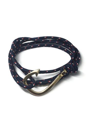 Angle Series Red and White Spots Navy Blue Polyester Strap Gold Fishing Hook Bracelet