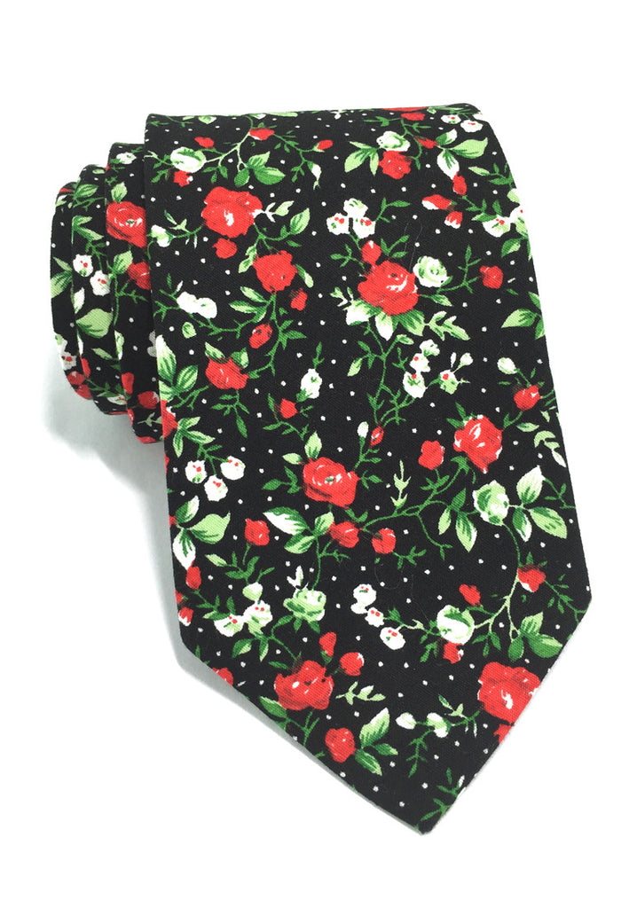 Featherweight Series Rose Design Black Cotton Tie