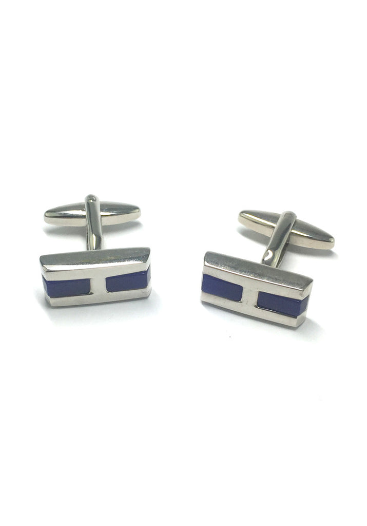 Blue Half Stripes Rectangular Cufflinks