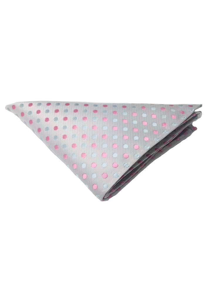 Dollop Series Pink and Baby Blue Spots Pinkish Grey Polyester Pocket Square