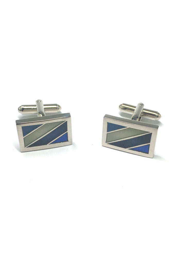 Blue, White and Navy Blue Stripes Rectangular Cufflinks