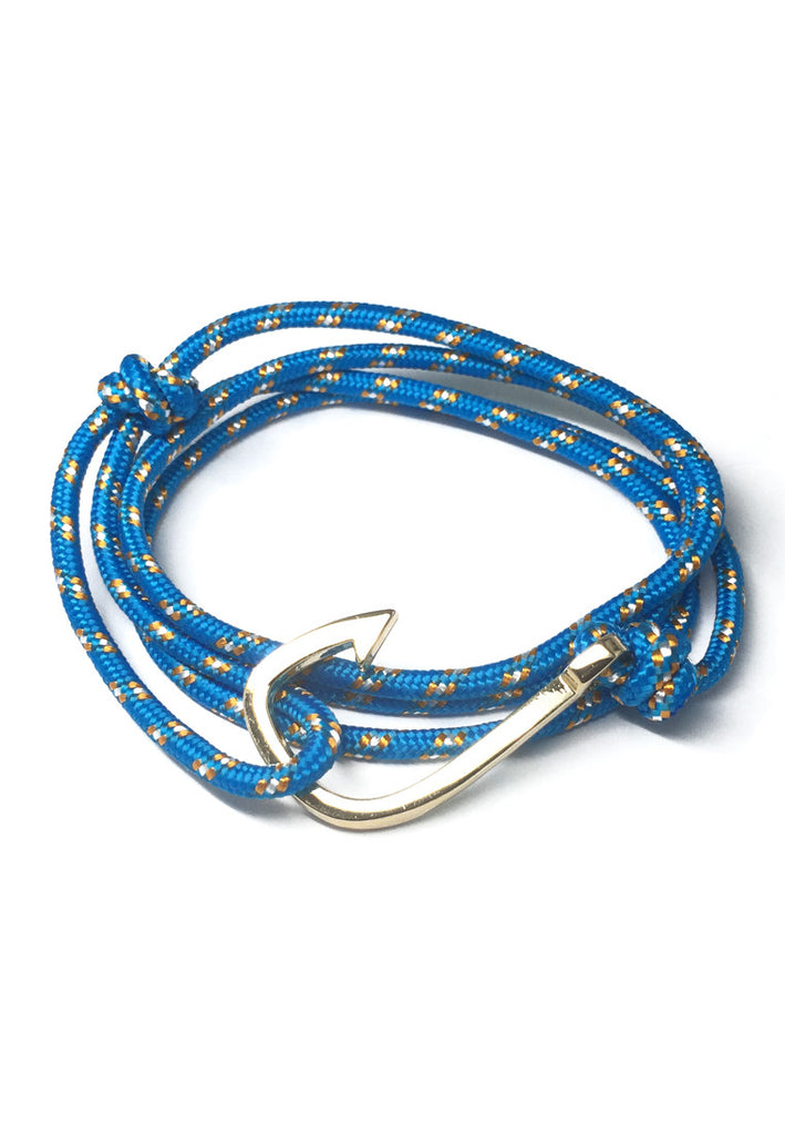 Siri Sudut Jingga dan Bintik Putih Turquoise Blue Polyester Strap Gold Fishing Hook Gelang