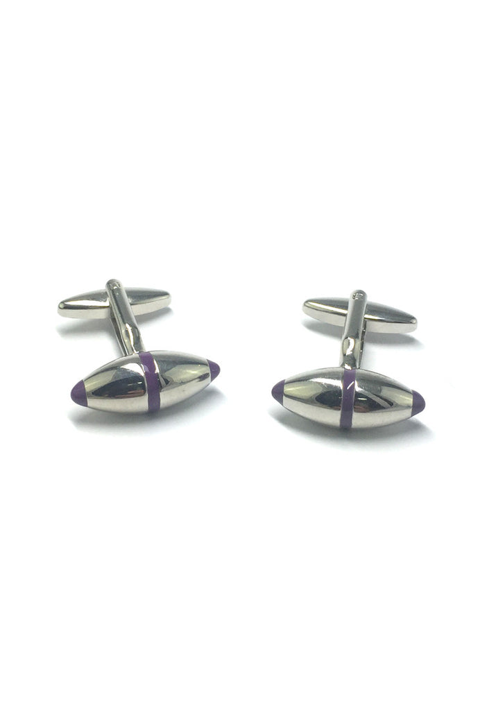 Purple Outline Silver Rugby Ball Cufflinks