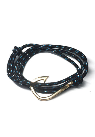 Angle系列蓝白斑点黑色涤纶表带金色鱼钩手链