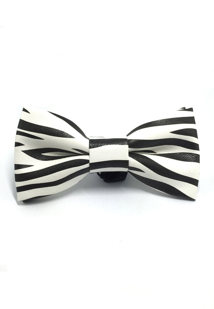 Fluky Series Black & White Zebra Design PU Leather Bow Tie