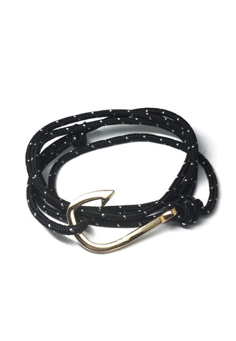 Angle Series White Spots Black Polyester Strap Gold Fishing Hook Bracelet