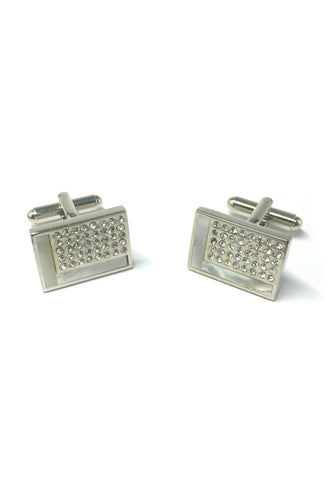 White L Design and Crystals Rectangular Cufflinks