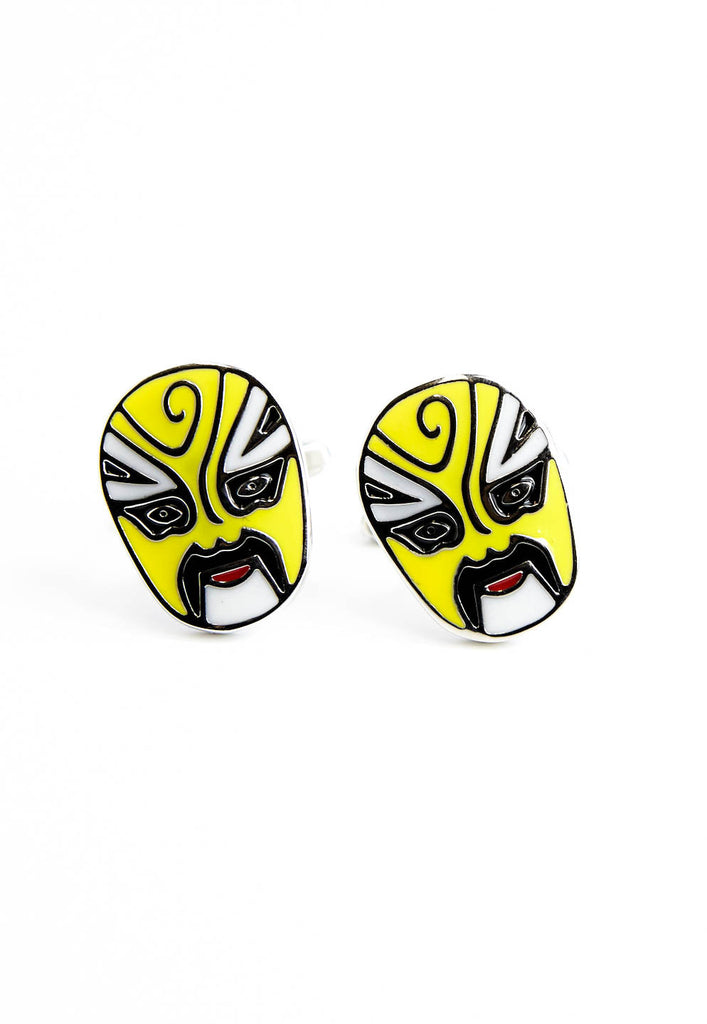 Peking Opera Mask Yellow Cufflinks