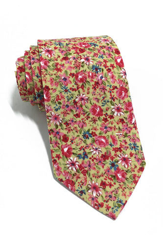 Featherweight Series Floral Design Yellow Cotton Tie