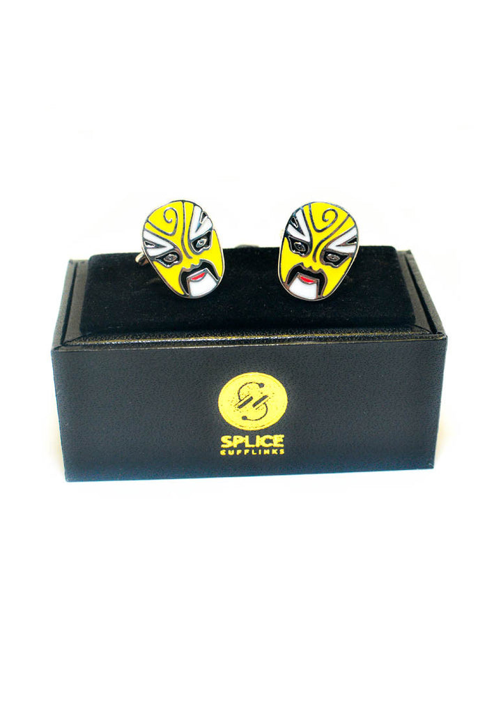 Peking Opera Mask Yellow Cufflinks