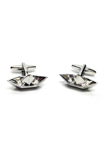 Fun Paper Boat Style Rhodium Plated Cufflinks