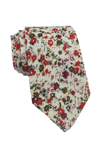 Featherweight Series Floral Design White Cotton Tie 2