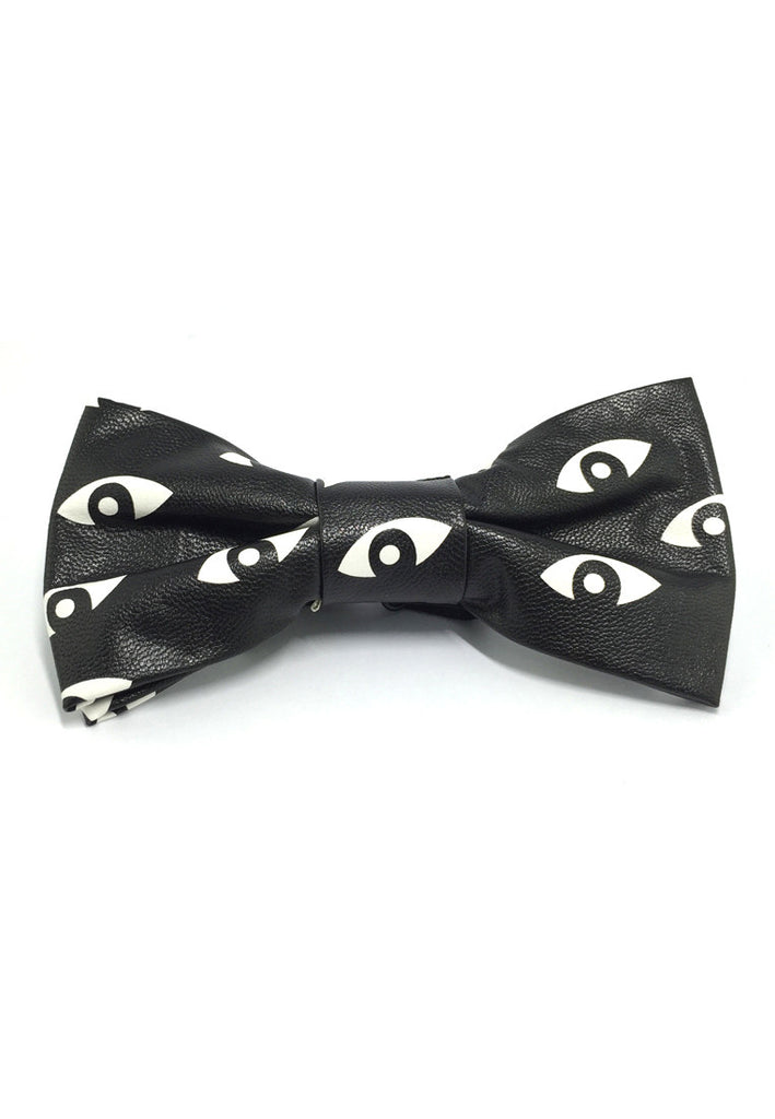 Fluky Series Black & White Eyes Design PU Leather Bow Tie