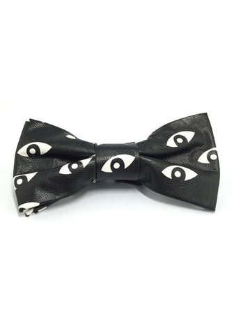 Fluky Series Black & White Eyes Design PU Leather Bow Tie