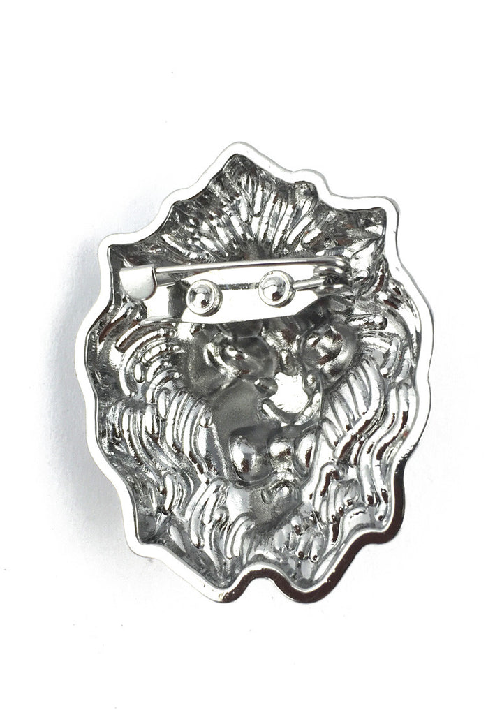 Silver Lion Head Lapel Pin