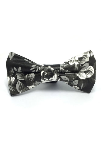 Fluky Series Black Grey Floral Design PU Leather Bow Tie