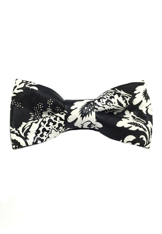 Fluky Series Black & White Floral Design PU Leather Bow Tie