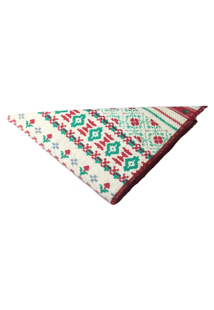 Tomahawk Series White and Green Patterned Design Cotton Pocket Square