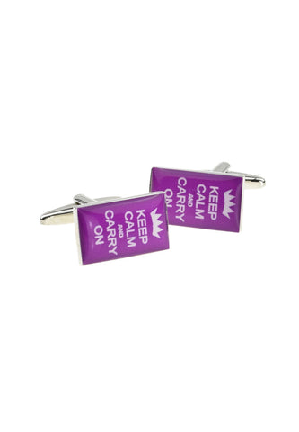 Purple Keep Calm And Carry On Cufflinks