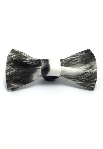 Fluky Series Black & White Patterned PU Leather Bow Tie