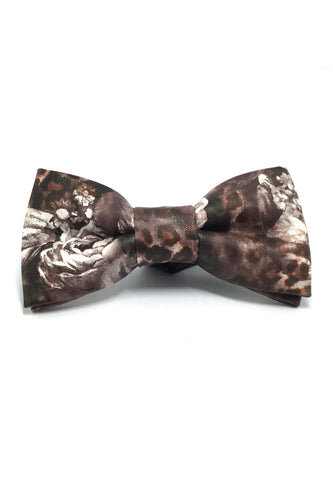 Siri Fluky Maroon Red Floral Design PU Leather Bow Tie