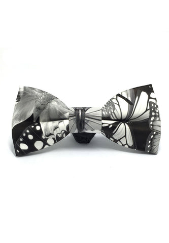 Fluky Series Black & White Butterfly Design PU Leather Bow Tie