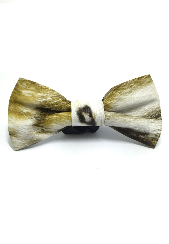 Fluky Series Gold & White Patterned PU Leather Bow Tie