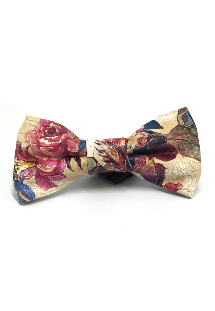 Fluky Series Colourful Floral Design PU Leather Bow Tie