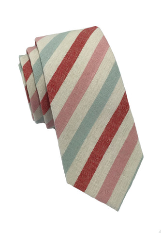 Passe系列淡粉色蓝红白条纹棉质领带
