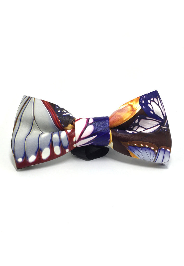 Fluky Series Colourful Floral Butterfly Design PU Leather Bow Tie