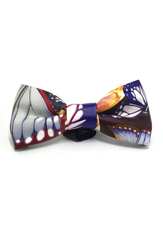 Fluky Series Colorful Floral Butterfly Design PU Leather Bow Tie
