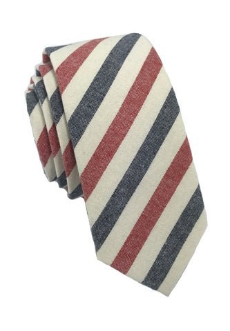 Passe系列蓝红白条纹棉质领带