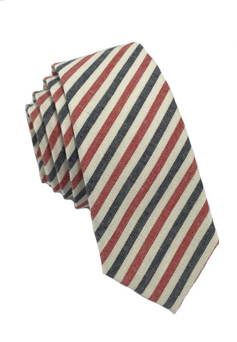 Passe系列蓝红白细条纹棉质领带