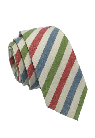 Passe Series Blue Red Green & White Stripes Cotton Tie