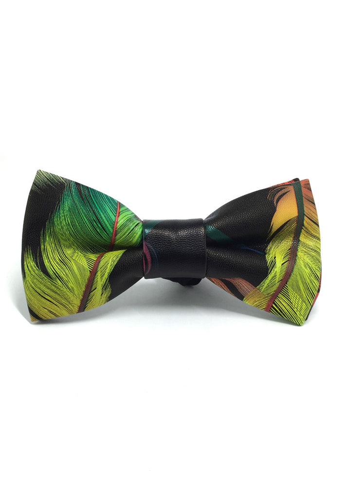 Fluky Series Peacock Feather Design PU Leather Bow Tie