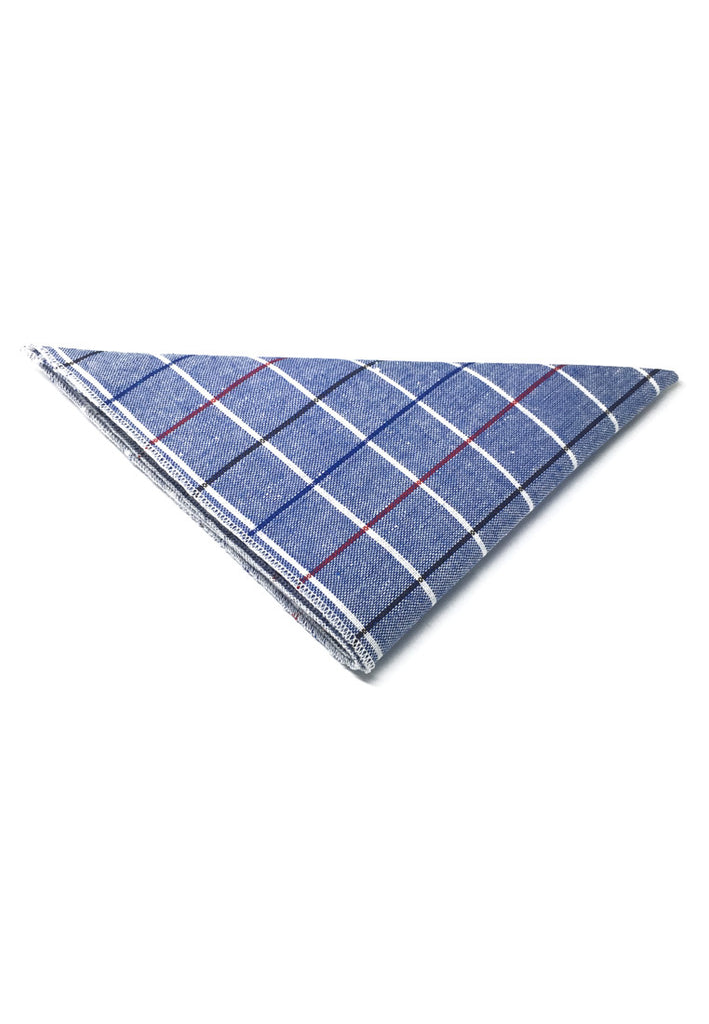 Patchwork Series Black, Red and Sky Blue Lines Plaids Design Blue Cotton Pocket Square