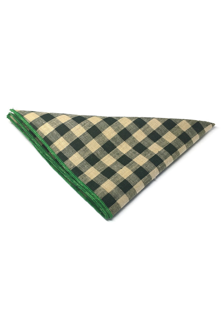 Patchwork Series Dark Green Plaids Design with Green Linings Cotton Pocket Square
