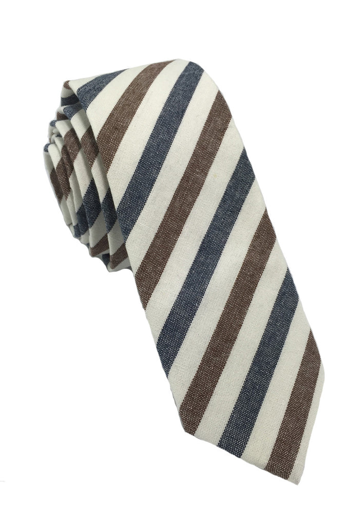 Passe Series Blue Brown & White Stripes Cotton Tie