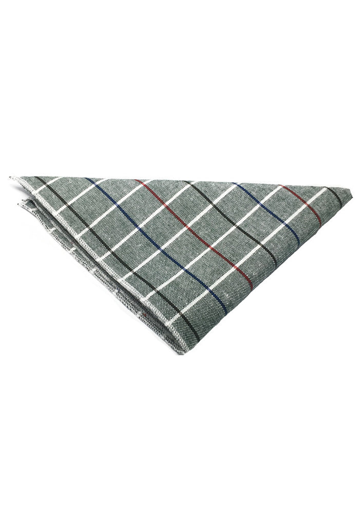 Patchwork Series Black, Red and Sky Blue Lines Plaids Design Grey Cotton Pocket Square