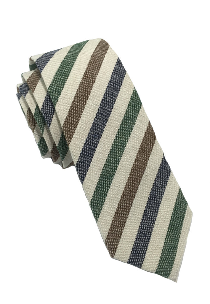 Passe Series Blue Brown Green & White Stripes Cotton Tie