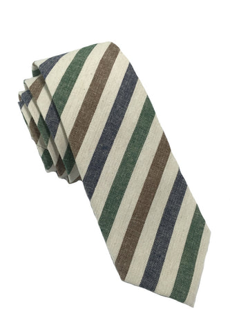 Passe系列蓝棕绿白条纹棉质领带